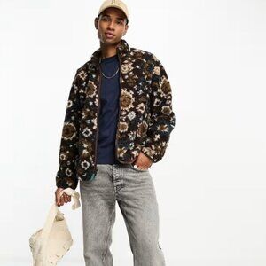 Abercrombie & Fitch Mens Tapestry Print Sherpa Full Zip Jacket In Brown Small